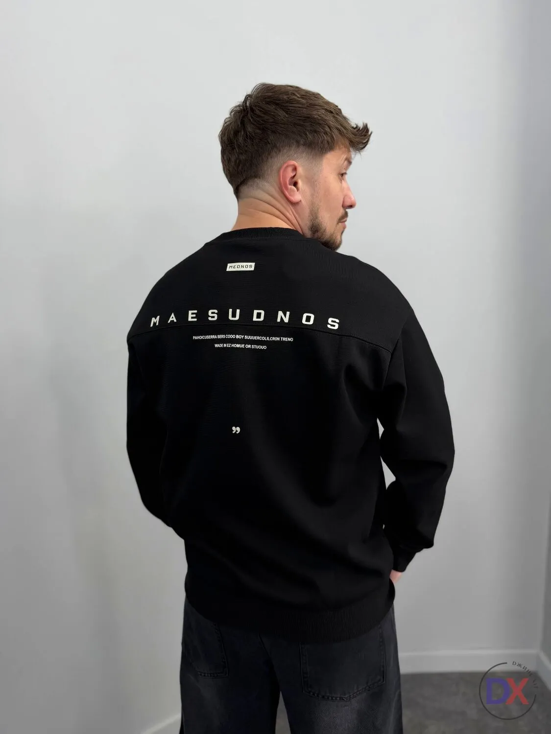 Світшот чоловічий чорний оверсайз із принтом на спині та грудях  - фото 1